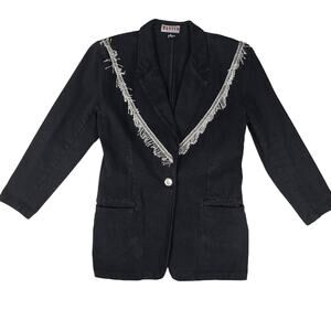 VTG Wanted Western Denim Jacket WIth Beaded Fringe Medium Black
